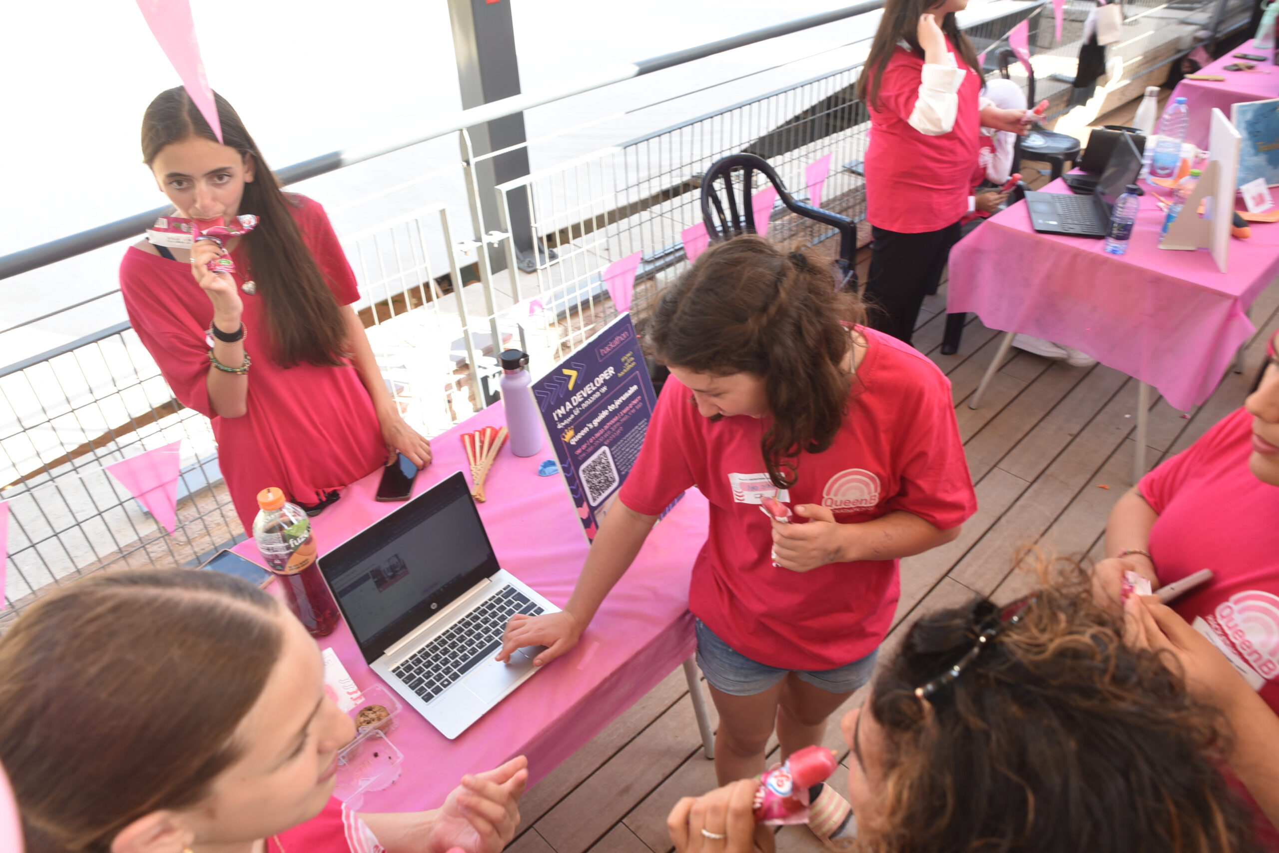 Girls at QueenB's hack-a-thon in June 2024.